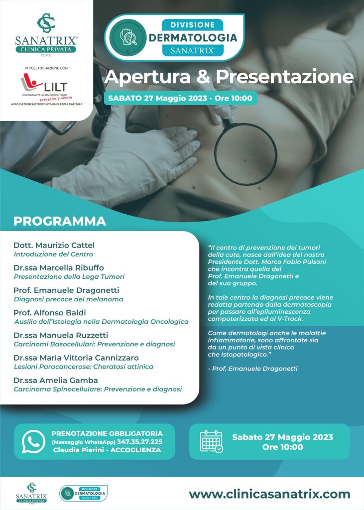 presentazione centro eccellenza dermatologia 27 maggio 2023 clinica sanatrix roma 2023